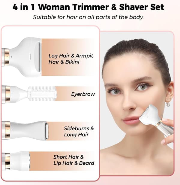 4-i-1 Lady Shavers for kvinner med LED-batteridisplay, ansiktshårfjerner for kvinner, elektrisk barbermaskin for kropp, ben, bikiniområde
