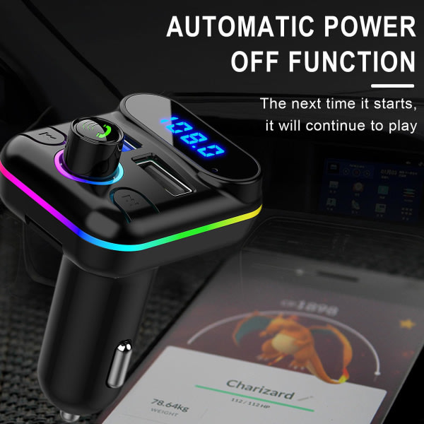 Bil Bluetooth 5.0 trådløs håndfri bil FM-sender modtager Radio Mp3 Adapter Player 2 USB-opladersæt