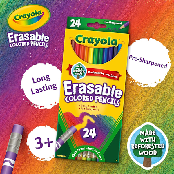 Crayola Viskelærebart Fargeblyanter (24 stk), Fargeblyanter for Barn til Skole, Tilbake til Skole-Forbruksvarer for Barn, Fargeblyanter, 6+