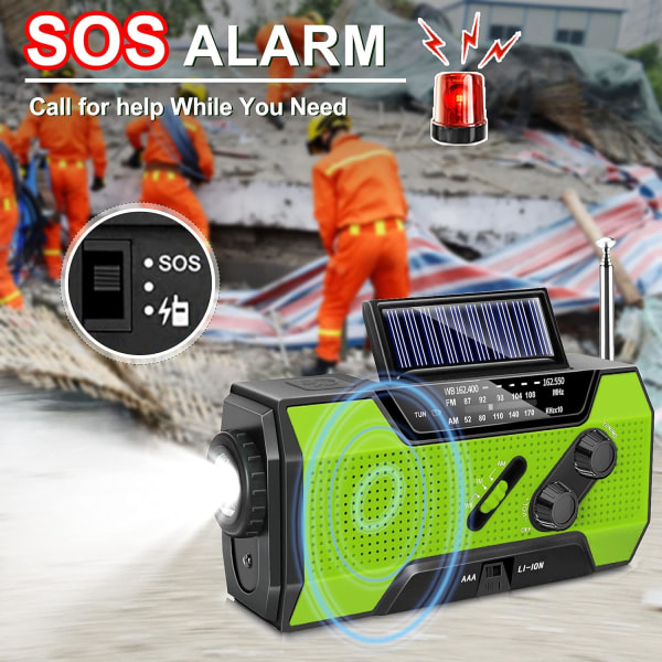 Emergency Crank Weather Radio, AM/FM/NOAA Håndsving bærbar Solar Radio med SOS Alarm