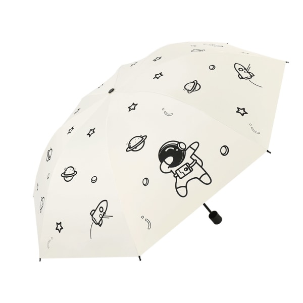 Sammenleggbar reiseparaply for barn, manuell åpning og lukking, vindtett og regntett, tegneseriehvit astronautdesign