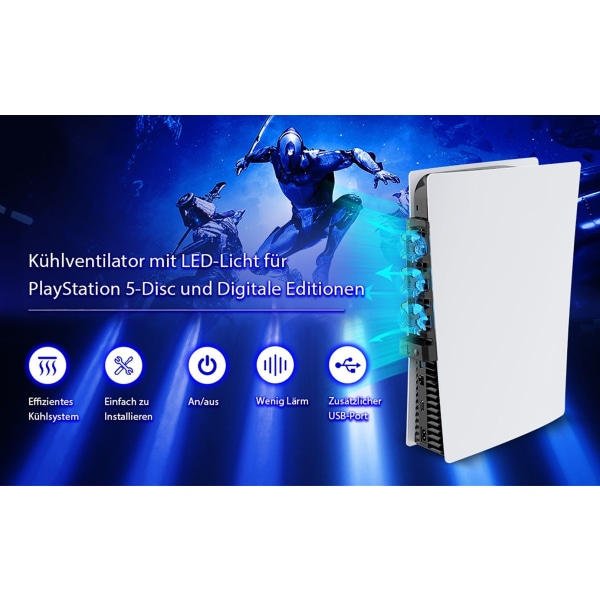 PS5 tilbehørsvifte for disk- og digitale utgaver, effektivt kjølesystem