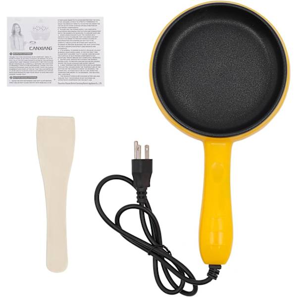 Mini elektrisk stegepande 6 tommer stegepande rund form elektrisk køkken stegepande med træspatel 450W rustfrit stål stegepande gul) Yellow