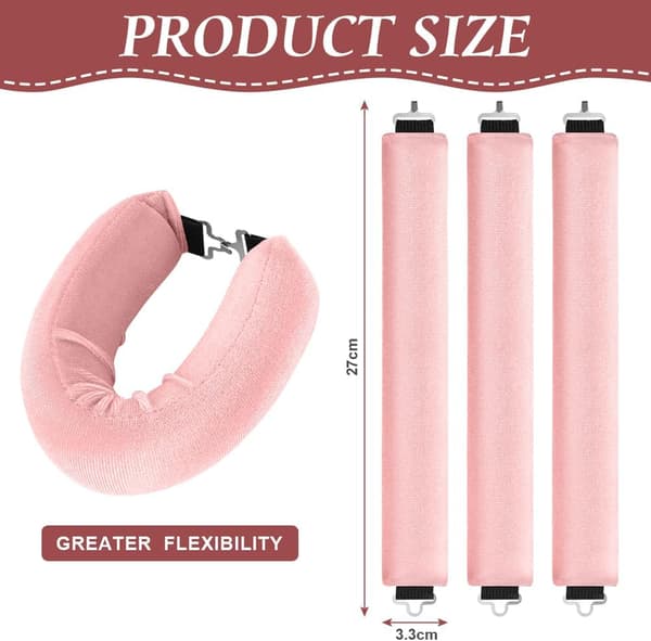 Varmefri Krøllestang Hårbånd Sæt til Alle Hårtyper - Bløde Ruller med Krog - Pink Farve - 3 Pak