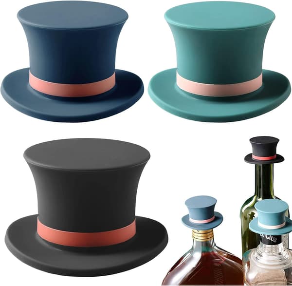 3 st Diskbänkspluggar Silikon Gentleman Hatt, Roligt Vin