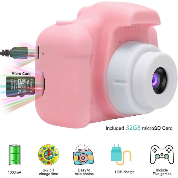 Børnekamera Børnekamera Indbygget 32gb SD-kort USB genopladeligt legetøjskamera til børn til 3 10 år Drenge Piger Fødselsdagsgave