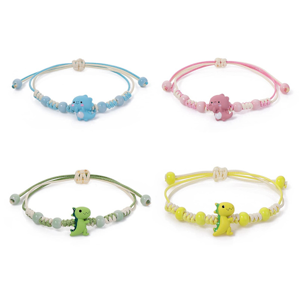 4 unike dinosaur-matchende armbånd i fargerike lykkearmbånd flettet armbånd lykkeønskearmbånd gave til kvinner jenter