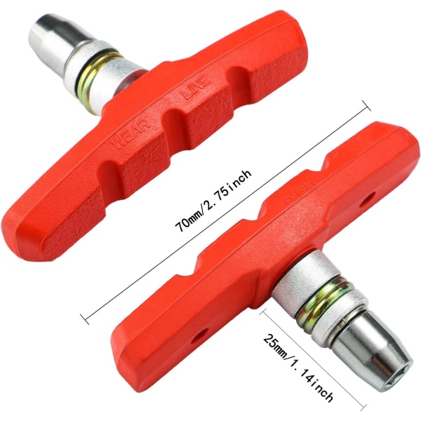 Par V cykelbromsbelägg med sexkantiga muttrar och distanser V cykelbromsklossats 70 mm
