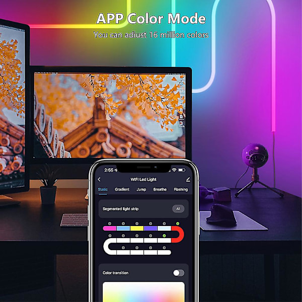 RGB LED Neon Rope Light med 16 millioner farver, Wifi Bluetooth Musikstyring til Soveværelse, Stue og Spilindretning