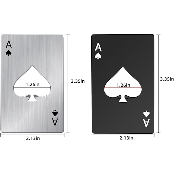 Pokeri Kortti Ruostumattomasta Teräksestä Litteä 2 Kpl Musta Hopea Olut Avaaja, Kannettava Ässä Pikoissa Luottokortin Kokoinen, Sopii Baariin Baarimikkoille Miehille ja Naisille