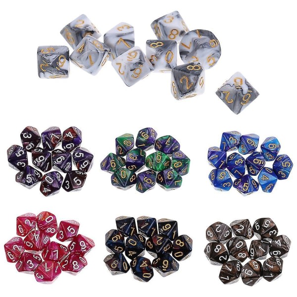 10 stk. 10-sidet terning D10 polyhedral terning til Dungeons and Dragons brætspil Hvid grå