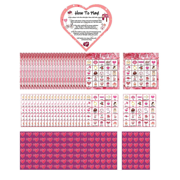 Valentinefun-juhlapeli Valentine's Day Bingo -peli kortit Pojat Tytöt Bingo -kortit Luokkahuoneen lomaperheiden aktiviteetteihin