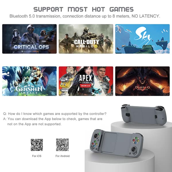 Trådløs Kontroller for Android iPhone Bluetooth Gamepad Joysticks for Samsung Galaxy 22/21/20 iPhone 14/14 Plus/14 Pro/14 Pro Max/13 Pro Max COD Grey