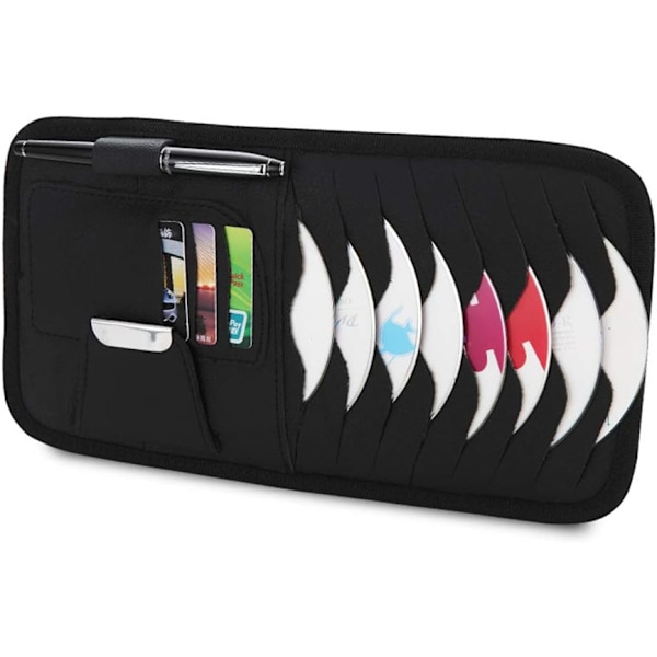 Bil Solskærm Organizer Bil Multipurpose Solskærm, Opbevaringstaske Bil CD/DVD Holder Case, Pungclips til CD-holder, Brillebuer,