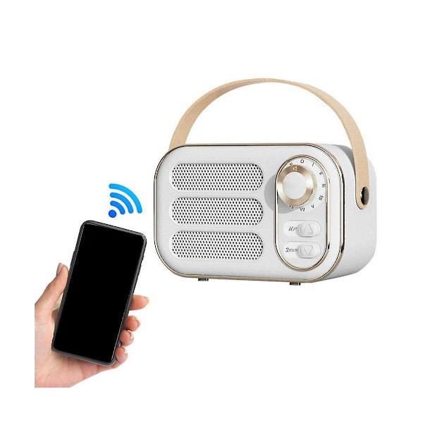 Retro-kaiutin 360 asteen stereovaikutuksella Bluetooth Mini -kaiutin Vintage-radio Koti Deko Äänirasia Ulkokäyttöön White