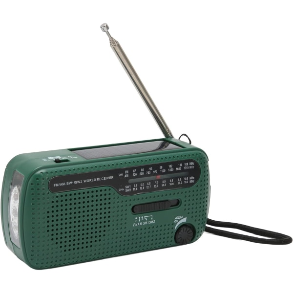 AM/FM/SW1/SW2 käsikammen aurinkoradio, paristokäyttöinen radio LED-taskulamolla, aurinkoradio