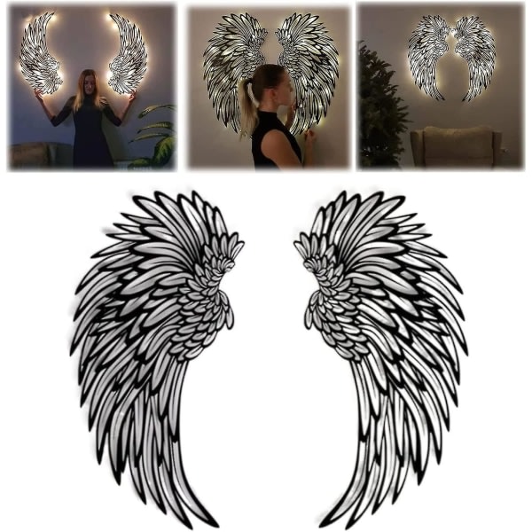 Para Angel Wings Metall Väggkonstdekor med LED-ljus, 3D Änglavingar Väggskulpturer Dekor för Hem Sovrum Vardagsrum Trädgård Kontor 35cm