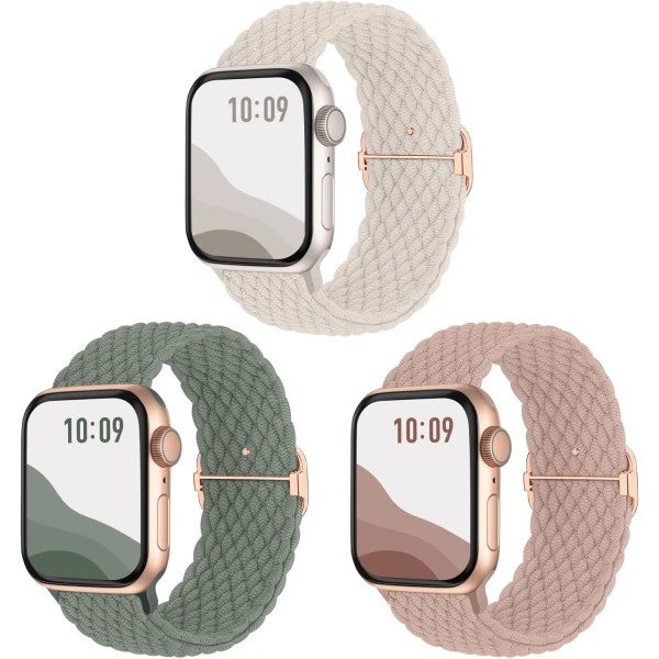 Antiglidande flätad band 3-pack kompatibel med Apple Watch-armband justerbar elastisk elastisk för iWatch Ultra SE 9 8 7 6 5 4 3 2 1 38/40/41mm