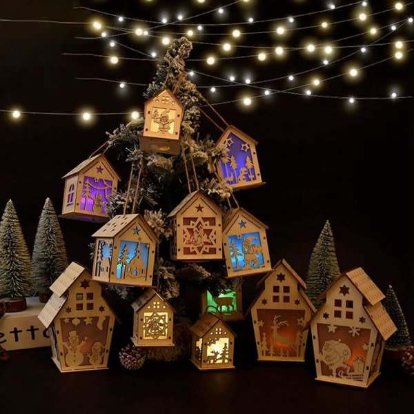Stk glødende julehuspynt Medium glødende hus med LED-lys Hængende gave Hængende juletræsdekoration
