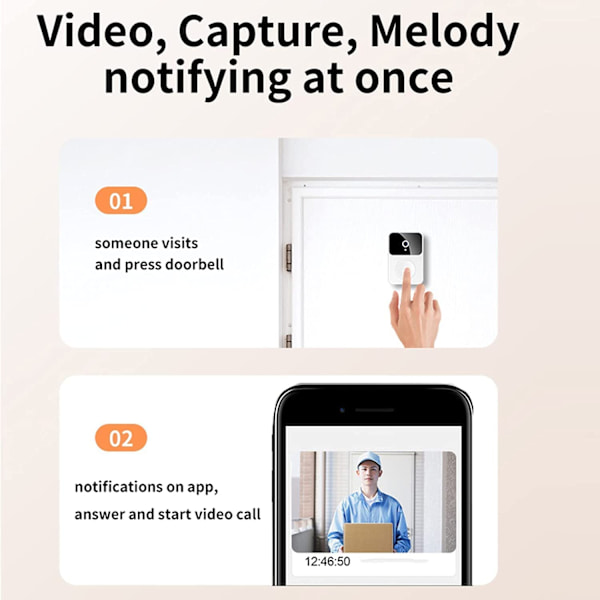 Videodørklokke med kamera, trådløs WiFi-videodørklokke med ringeklokke
