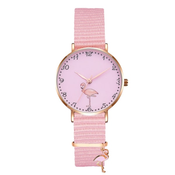 Naisten kvartsirannekello Söpö watch kukkakuvioinen vaaleanpunainen watch (Flamingo)