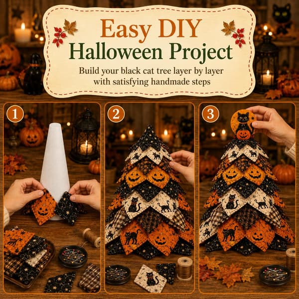 DIY Quilted Christmas Tree Fabric Kit, 3D Fabric Patchwork Craft Set for Beginners, Handmade Table Decoration for Home, Mantel, Table, Office #B