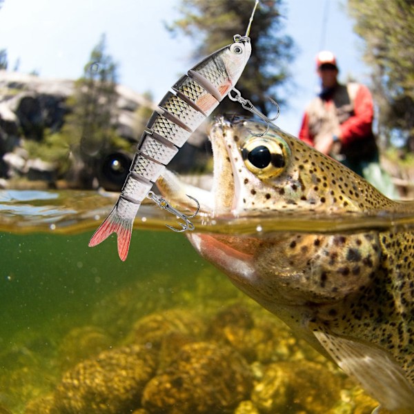 13,7 cm Hårt Fiske Bete i Plast, 8 Sektioner, Sjunkande Wobbler Krokar, Utrustning för Bass (JM034-1)
