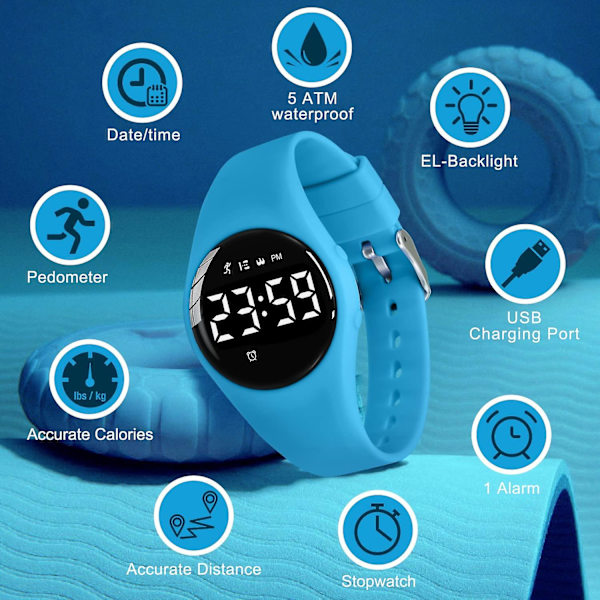 Barnklocka, tonårspojke klocka digital sport fitness tracker, med alarm/kronograf/vattentät för pojke flicka