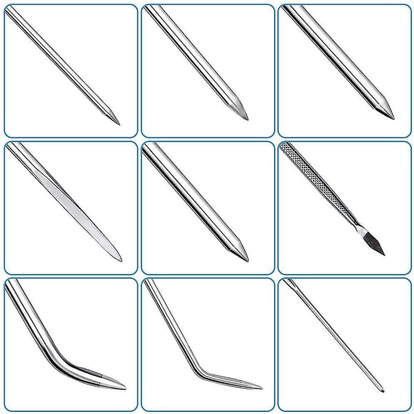 12 stk Paracord nålesett, 9 nåler i forskjellige størrelser (svart)(farge: sølv)