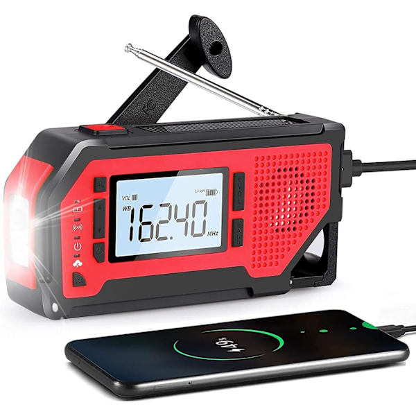 Veva Radio med Solpanel, Nödhandvevradio med Telefonladdare Bärbar Väderradio