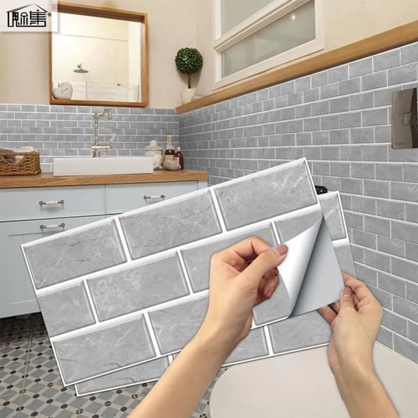 Paket med 6 kakeldekor 15 x 30 cm, väggdekaler självhäftande kakel självhäftande kakelfilm PVC-kakel badrum kök bakvägg