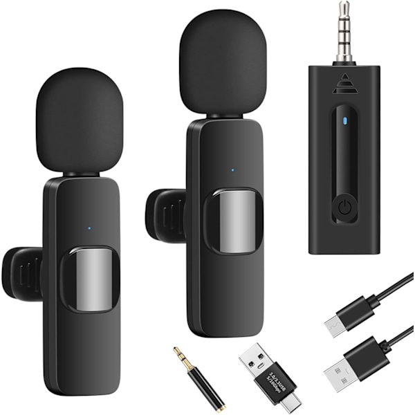Trådløs Mikrofon til Kamera/Computer/MacBook/Telefon, Professionel Lavalier Mikrofon til Videooptagelse, Youtube, Vlog, Tiktok, In