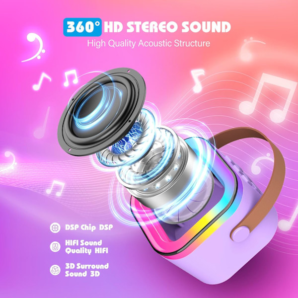 Karaokemaskin med 2 mikrofoner, för flickor 3-15 år, leksaker, mikrofonleksaker för flickor, födelsedagspresenter Purple