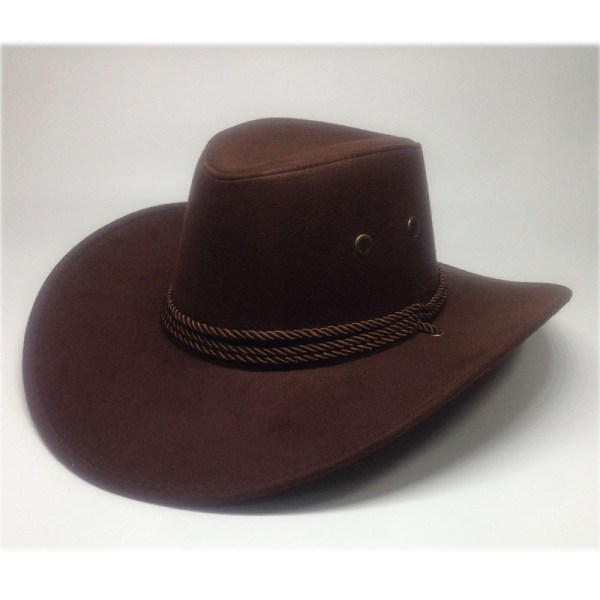 Western Cowboyhatt i konstfilt för män Fedora utomhushatt med bred brätte med rem