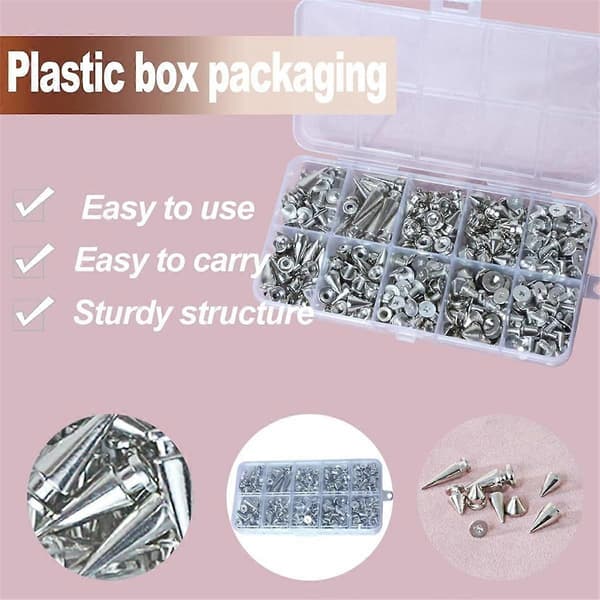 Punk Spikes and Studs Kit, 354 Pieces, 8 Sizes