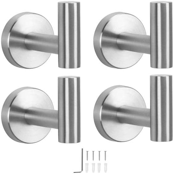 Badehåndklæde Kroge - SUS 304 Rustfrit Stål Badekåbe Krog Holder, Heavy Duty Frakke Krog til Hotel Køkken Garage, Væghængt - 4 Pak (Børstet Nikkel)