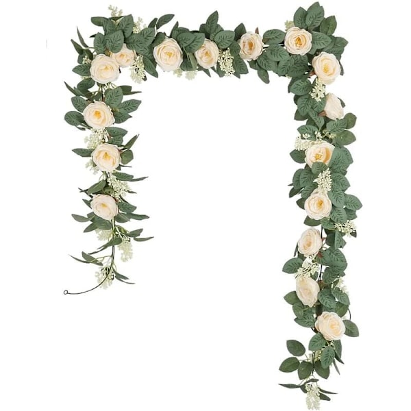 Konstgjord rosengirlang med gröna blad 200cm 2st Blomgirlang för hem bröllopsdekoration