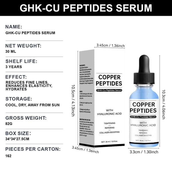 GHK-Cu Blå Kobberpeptidserum 30ml, Hydrerende Multi-Peptid Essens for Hudreparasjon og Oppstramming