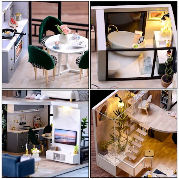 DIY-dockhus i trä, miniatyrdockhus med möbler