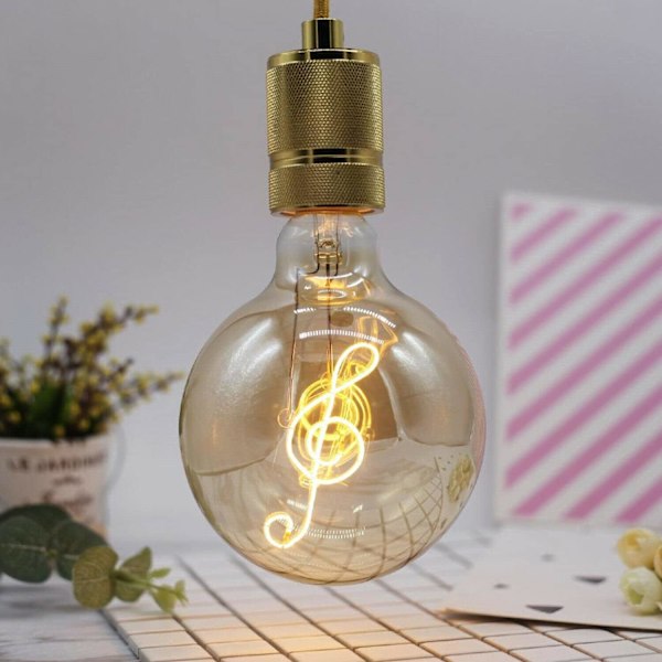 Edison LED-pære 4W, E27 skruepære Retro Old Fashioned LED musiknote filament antik lampe skaber smukt design (G125 musik)
