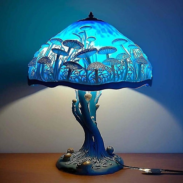Malede glas svamp bordlamper bohemisk harpiks svamp bordlampe natlampe til hjemmet og kontoret Blue Mushroom Table Lamp