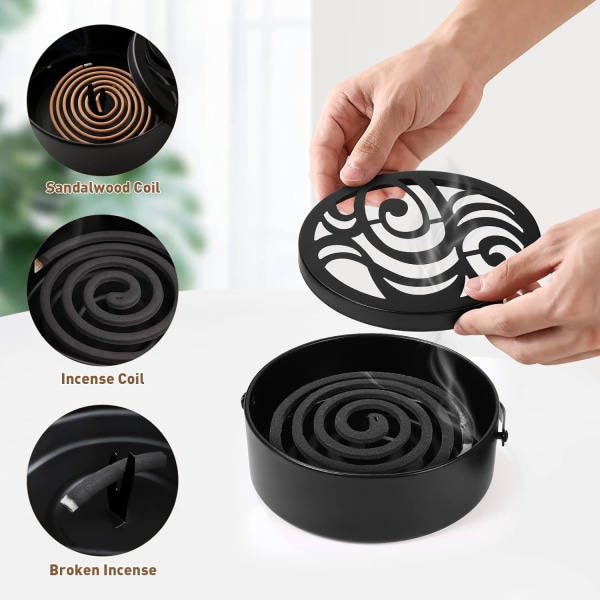 Myggespiralholder, røgspiraler, holder, myggespiralholder, rund jernboks, røgelsetragt, holder, bærbar røgspiralholder