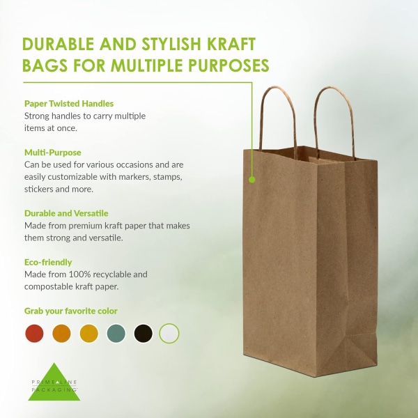 Small brown paper bags with handles - 6x3x9 inches 100 Pack Kr