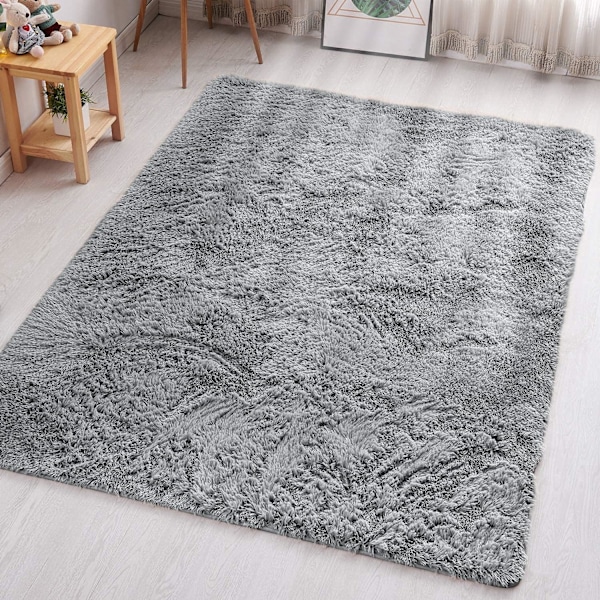 Rugs Living Room - Grey Area Rugs for Bedroom Anti Slip - Modern Super Soft Thick Pile Small Fluffy Shaggy Rug Non Shedding, 50cm x 80 cm