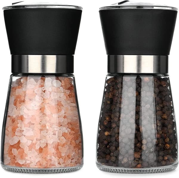 Salt- och pepparkvarnar, 2-pack kryddkvarnar i glasflaska_xx