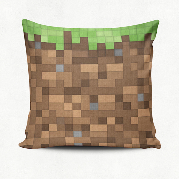 Set med 1 Minecraft Dirt Block dekorativt kuddfodral, Minecraft örngott, tryckt ländryggskuddfodral, bilsoffa kudde