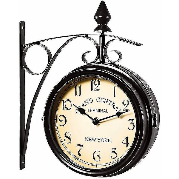 Væg ur i smedejern Have ur Håndlavet 2-sidet ur Grand Central Terminal New York