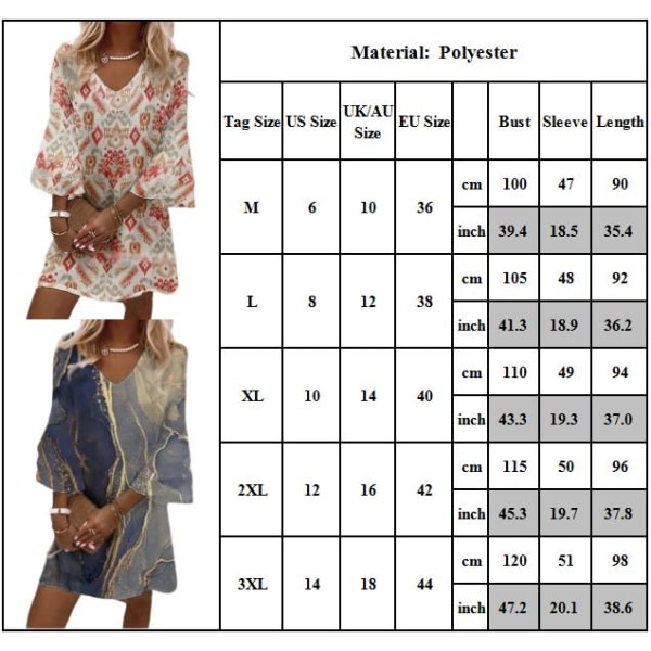 Naisten mekko V-pääntie kesä kukkamekko asual Sundress CC 2XL