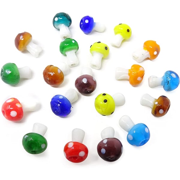 20 STK Champignon Lampwork Beads Glas Spacer Løse perler til smykkefremstilling eller gør-det-selv-håndværk, 12x17 mm