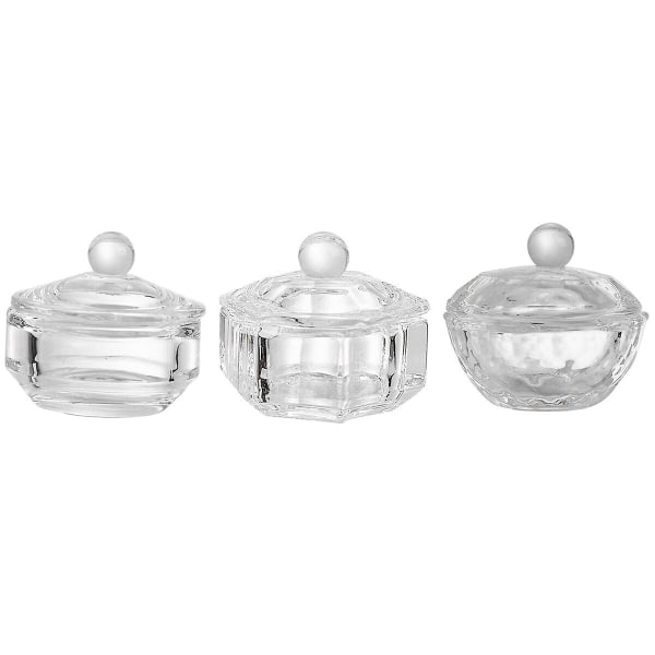 3 stk Nail Art glas krystal kopper med låg Manicure flydende pulver glas kop (33x4 cm, gennemsigtig)